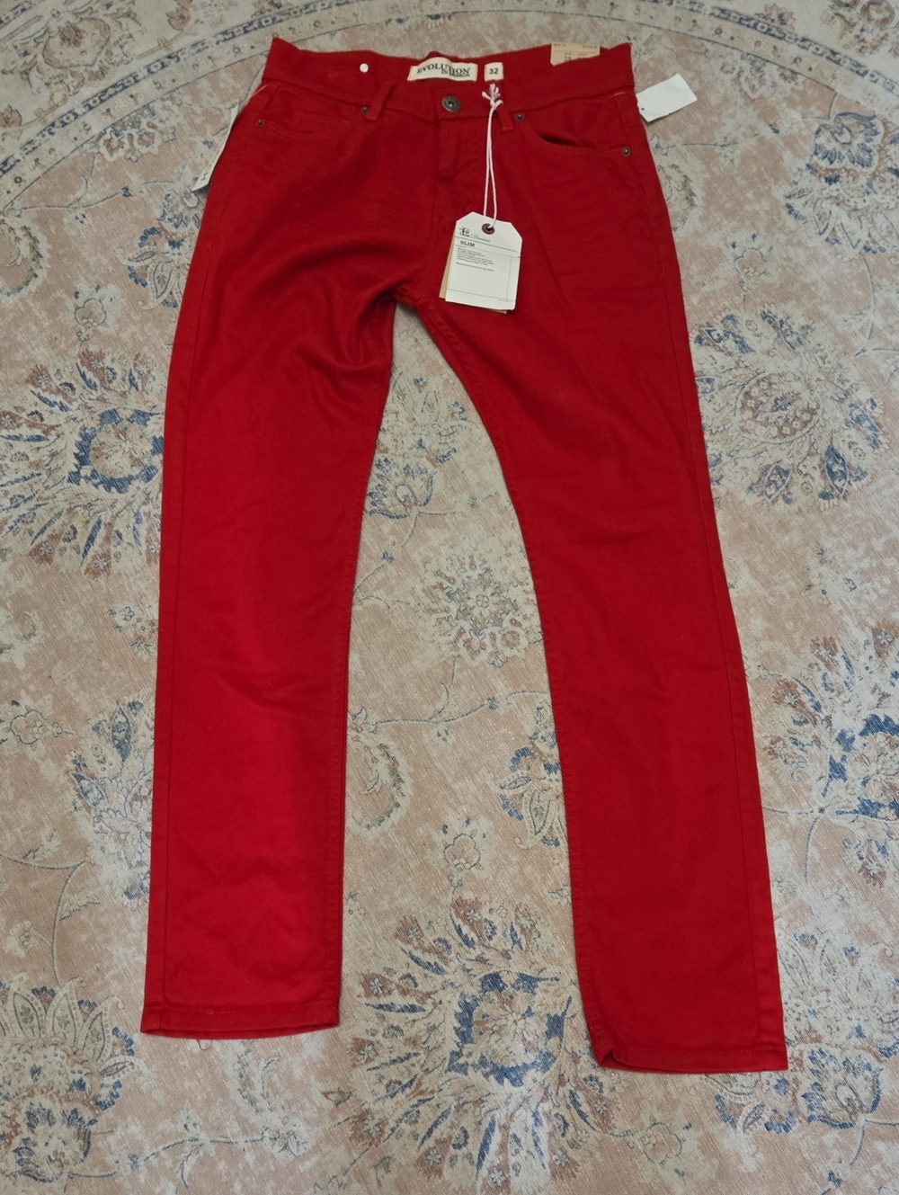 Evolution In Design Bright Red Slim Jeans Mid Rise Stretch Denim W 32 L 32 NEW